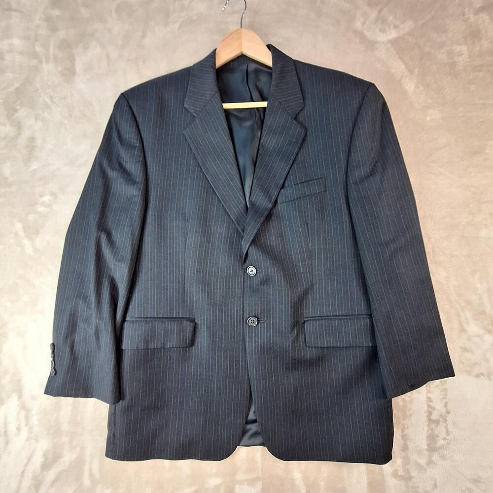 Chaps Ralph Lauren Suit Jacket Mens 42 Short Gray Wool Stripe Single Vent 2 Btn